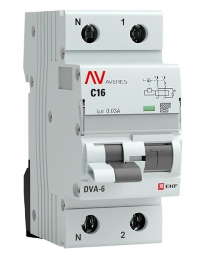 DVA-6 1P+N 16А (C) 30мА (A) 6кА  AVERES (rcbo6-1pn-16C-30-a-av). Автоматический выключатель дифференциального тока. EKF в Самаре