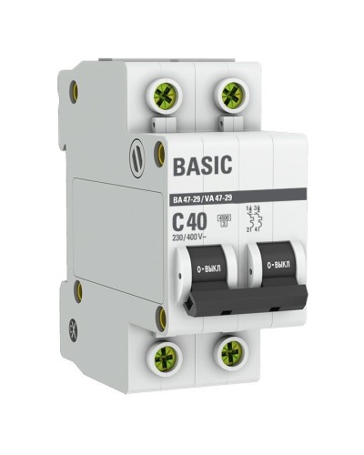 Автоматический выключатель 2P 40А (C) 4,5кА ВА 47-29 Basic (mcb4729-2-40C). Автоматический выключатель. EKF в Самаре