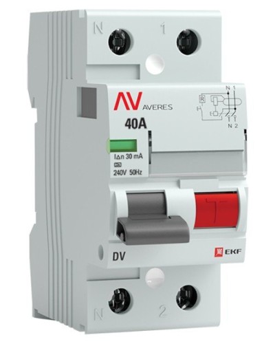 DV 2P 40А/ 30мА (A)  AVERES (rccb-2-40-30-a-av). Выключатели дифференциального тока (УЗО). EKF в Самаре