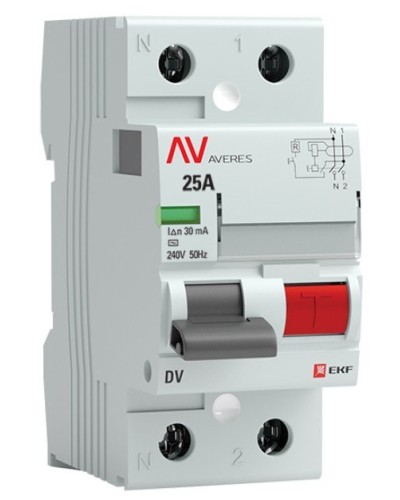 DV 2P 25А/ 30мА (A)  AVERES (rccb-2-25-30-a-av). Выключатели дифференциального тока (УЗО). EKF в Самаре