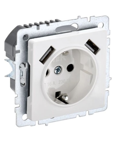 Розетка с з/к с USB A+A 2,1А РЮш10-1-БрБ белый BRITE (BR-R14-16-U21-D21-K01). Розетка с заземлением с защитными шторками, 2,1А. IEK в Самаре