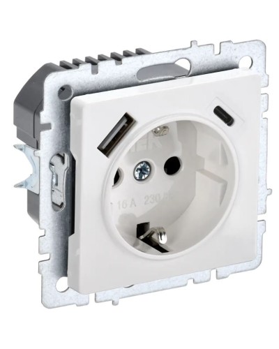 Розетка с з/к с USB A+C 18Вт РЮш11-1-БрБ белый BRITE (BR-R14-16-U22-018-K01). Розетка с заземлением с защитными шторками, 18Вт. IEK в Самаре