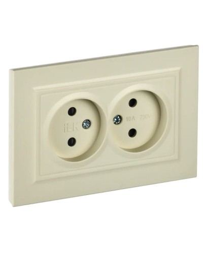 Розетка 2-местная без з/к РСш12-2-БрКр бежевый BRITE (BR-R23-10-K10-F). Розетка без заземления с защитными шторками в сборе. IEK в Самаре