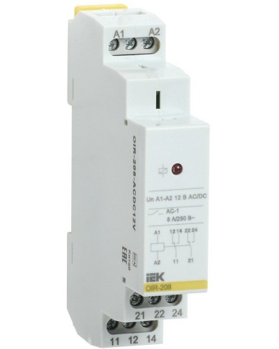Реле промежуточное модульное OIR 2 контакта 8А 12В AC/DC (OIR-208-ACDC12V). Реле промежуточное модульное. IEK в Самаре