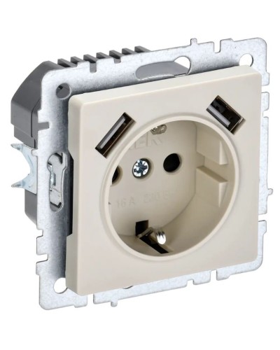 Розетка с з/к с USB A+A 3,1А РЮш10-2-БрКр бежевый BRITE (BR-R14-16-U21-D31-K10). Розетка с заземлением с защитными шторками, 3,1А. IEK в Самаре
