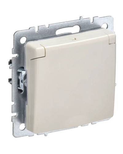 Розетка с з/к РСбш10-3-БрКр бежевый BRITE (BR-R16-16-K10). Розетка с заземлением с защитными шторками и крышкой. IEK в Самаре
