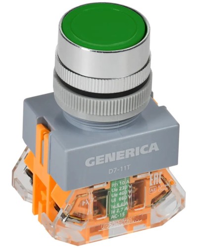 Кнопка D7-11T d=22мм зеленая GENERICA (BBT50-11T-3-21-K06-G). Кнопка управления с фиксацией. IEK в Самаре