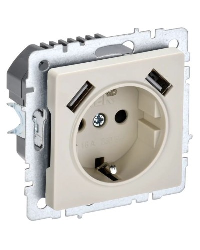 Розетка с з/к с USB A+A 2,1А РЮш10-1-БрКр бежевый BRITE (BR-R14-16-U21-D21-K10). Розетка с заземлением с защитными шторками, 2,1А. IEK в Самаре