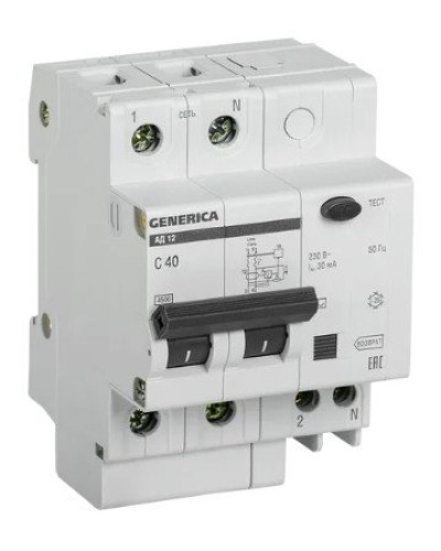 GENERICA АД12 2Р 40А 30мА (MAD15-2-040-C-030). Автоматический выключатель дифференциального тока. IEK в Самаре