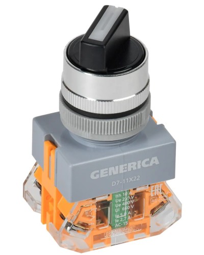 Переключатель D7-11X22 на 2 положения черный GENERICA (BSW50-11X22-3-22-2-K02-G). Переключатель с самовозвратом. IEK в Самаре