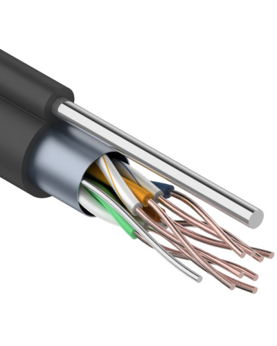 F/UTP, CAT 5e, PE, 4PR, 24AWG, OUTDOOR, SOLID, черный, с тросом, 305м, REXANT (01-0144). Кабель «витая пара» (LAN) для структурированных систем связи. Rexant в Самаре