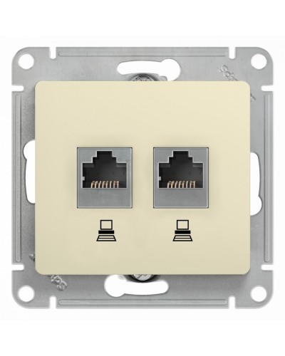 Glossa розетка RJ45+RJ45 2-местная, кат. 5Е, скрытой установки, механизм, бежевый (GSL000285KK). Розетка компьютерная. Systeme Electric в Самаре