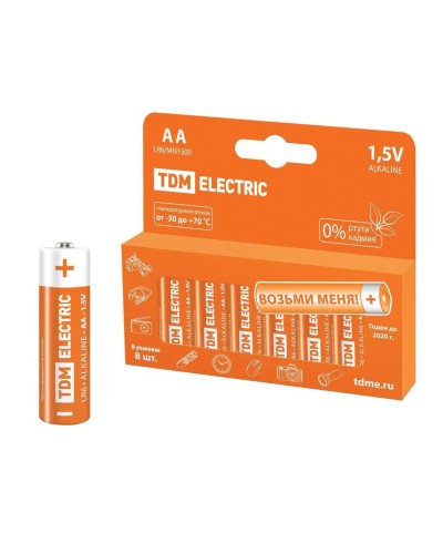 LR6 AA Alkaline 1,5V PAK-8 TDM (SQ1702-0009). Элемент питания. TDM ЕLECTRIC в Самаре