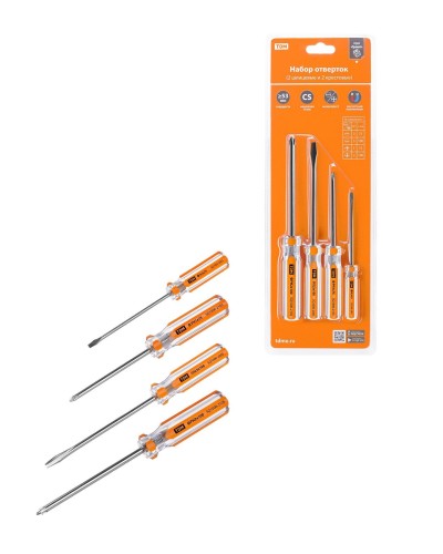 Набор отверток 4шт.: SL3x75, SL5х100, PH1х75, PH2х100, блистер, CS Гранит TDM (SQ1013-0101). Набор отверток. TDM ЕLECTRIC в Самаре