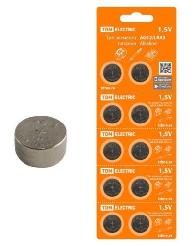 AG12/LR43 Alkaline 1,5V BP-10 TDM (SQ1702-0046). Элемент питания. TDM ЕLECTRIC в Самаре