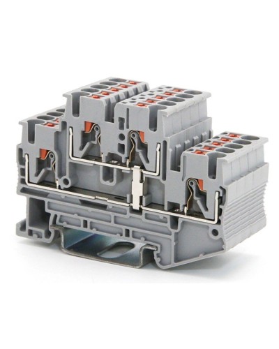 Клемма двухуровневая, зажим push-in, 2.5 кв.мм, серая (VPRTT-2.5-PV-GY). Клемма проходная, 4 точки подключения, уровни соединены перемычкой. ДКС в Самаре